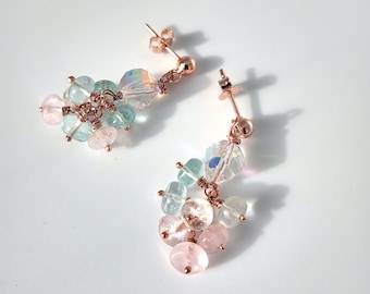 Morganite Aquamarine rose gold silver post earrings, pink gemstone earrings, Morganite earrings, Aquamarine earrings, blue gemstone posts
