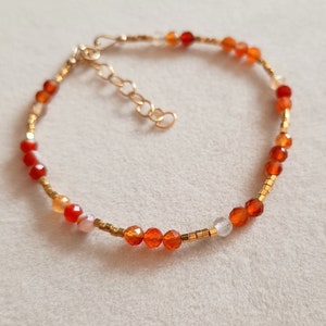 Carnelian beaded bracelet, 14K gold filled Carnelian bracelet, genuine Carnelian jewellery, women's Carnelian bracelet, Carnelian orange image 1