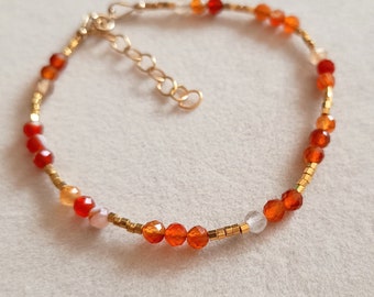 Carnelian beaded bracelet, 14K gold filled Carnelian bracelet, genuine Carnelian jewellery, women's Carnelian bracelet, Carnelian orange