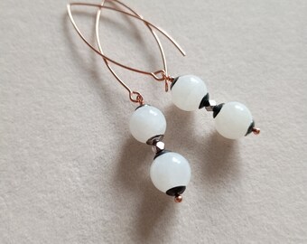 RARE White Nephrite Jade rose gold earrings, White Hetian Jade earrings, Hetian Jade earrings, White Nephrite earrings, mixed metal earrings