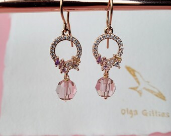 Blush earrings, blush pink earrings, blush bridal earrings, blush pink bridesmaid gift, blush pink Zirconia earrings, Crystal earrings