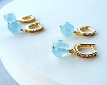 Real Aquamarine gold silver earrings, natural Aquamarine, untreated Aquamarine, Brazilian Aquamarine, blue stone earrings, aqua blue