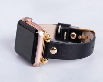 Correa de cuero negro para Apple Watch, correa delgada, ideal para regalar.