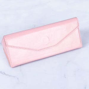 Pink Leather Foldable Glasses Case, Hard Shell Eyeglass Case, Personalized Slim Sunglasses Case with Magnetic Button, Christmas Gift