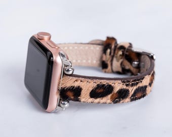 Fitbit Inspire Lederband mit Leopardenmuster, goldenes Nietenband