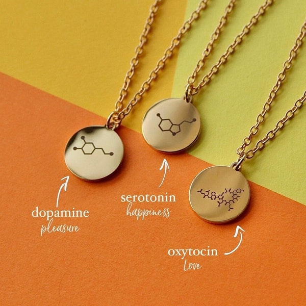 Gold Oxytocin Necklace, Dopamine Necklace, Serotonin Necklace, Chemistry Science Necklace, Chemical structure Jewelry, Mental Health Gift