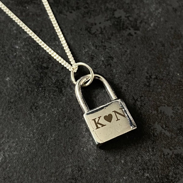 Padlock Necklace + Custom Initials - Love Locket Pendant - Personalised Lock Necklace - Gift for her Charm -  custom anniversary gift