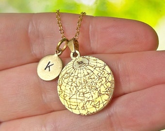 Personalized Gold Star Map Necklace Initial Star Chart Necklace Custom Coordinates Map Gift for Anniversary Star Map gift Monogram gift