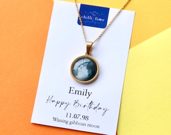 Birthday Moon Necklace, Personalized Birth moon necklace, Celestial Necklace, Astronomy Necklace gift, Custom Moon Jewelry, Gift for her