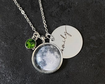 Name Custom Moon Phase Necklace with birthstone, Custom moon, Birth Stone Necklace, Personalized Necklace, Custom Jewelry, Birthday Gift