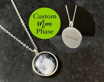 Custom Engraved Moon Necklace, Custom Birth moon phase, Tiny Moon Necklace, Personalized Engraved Necklace, Custom Jewelry, Anniversary Gift