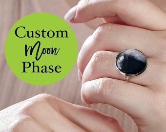 Personalised Moon Phase Ring, Custom Birth Moon Ring, Custom Moon Jewelry, Anniversary Gifts, Adjustable Moon Ring, Solar System
