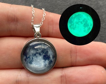 Glow In The Dark Full Moon Necklace, Custom moon, Glowing Moon Necklace,Glow in the dark luna Necklace, Custom Jewelry