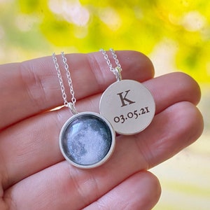 Custom Moon Necklace Engraved Back, Custom Birth moon phase, Tiny Moon Necklace, Personalized Engraved Necklace, Anniversary Gift for her