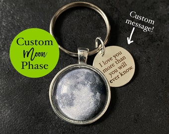 Custom Engraved Moon Phase Keychain, Custom moon Keyring, Moon Keychain, Personalized Keychain, Custom Gift, Moon Gift