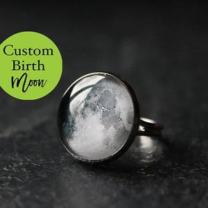 Custom Birth Moon Phase Ring - Personalised Moon Ring -  Custom Moon Jewelry - Birthday Gifts For Her - Adjustable Full Moon Ring