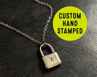 Custom Padlock Necklace - Hand Stamped Pendant - Personalised Lock Necklace - Initial Stamped Charm - Stamped custom christmas gift