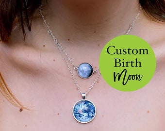 Birth Moon and Earth Necklace Personalised Moon Pendant Earth Planet Necklace Solar System Necklace Celestial Jewellery Gift for her