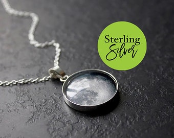 Custom Sterling Silver Birth Moon Necklace - Personalised Glass Dome full moon phase Necklace Birthday pendant