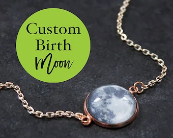 Rose Gold Custom Moon Necklace, Custom Moon Phase Pendant, Custom Birth moon, Tiny Moon Necklace, Personalized Necklace, Anniversary Gift