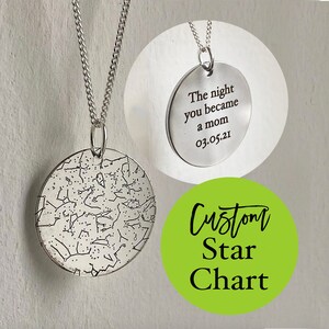 Star Map Necklace for Mum, Personalised Star Chart Necklace, Custom Constellation Map, Mothers Da gift, New Baby gift, Star Map Coordinates,