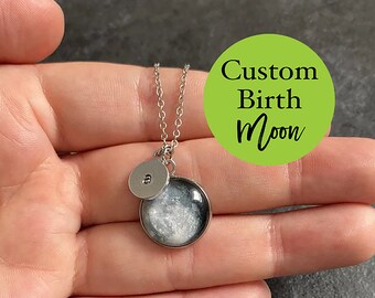 Custom Birth Moon Phase Necklace, Personalised Hand stamped moon, Tiny Moon Necklace, Personalized Necklace, Custom Jewelry