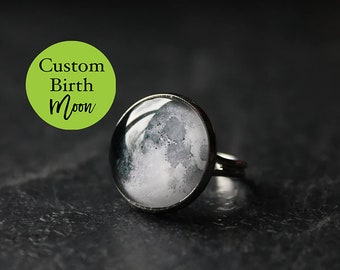 Custom Birth Moon Phase Ring - Personalised Moon Ring -  Custom Moon Jewelry - Birthday Gifts For Her - Adjustable Full Moon Ring