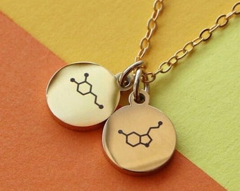 Dopamine and Serotonin Necklace, Happy Hormone Necklace, Dopamine Necklace, Chemistry Necklace, Chemical structure, Mental Health Jewelry