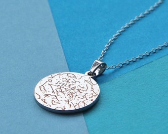 Personalized Star Map Necklace, Star Map Birthday Necklace, Engraved Star Chart Necklace, Constellation Map For Her, Star Map By Date