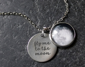 Fly Me To The Moon Necklace - Custom Moon Phase Necklace - Custom Personalised Moon - Fly me to the moon necklace