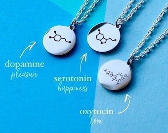 Oxytocin Necklace, Serotonin Necklace, Dopamine Necklace, Chemistry Trio,  Science Necklace, Chemical structure Jewelry, Mental Health Gift