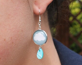 Cloud and Rain Earrings for her Raindrop Earring drops British earrings gift cloudy day earrings Rainy Drop Earrings for women