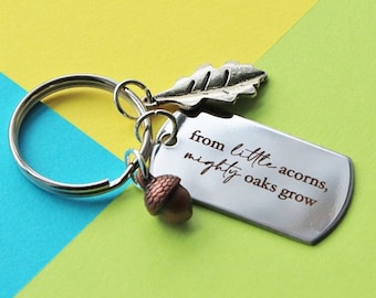 From Little Acorns Mighty Oaks Grow Keychain, Positive Keyring Gift, Oak Tree Keyring, Acorn Charm Keychain, Motivation Gifts For Teachers,