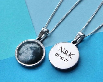 Engraved Moon Necklace, Personalized Birth moon phase, Custom Moon Necklace, Anniversary Jewelry Gift for her, Astrology Luna Necklace,