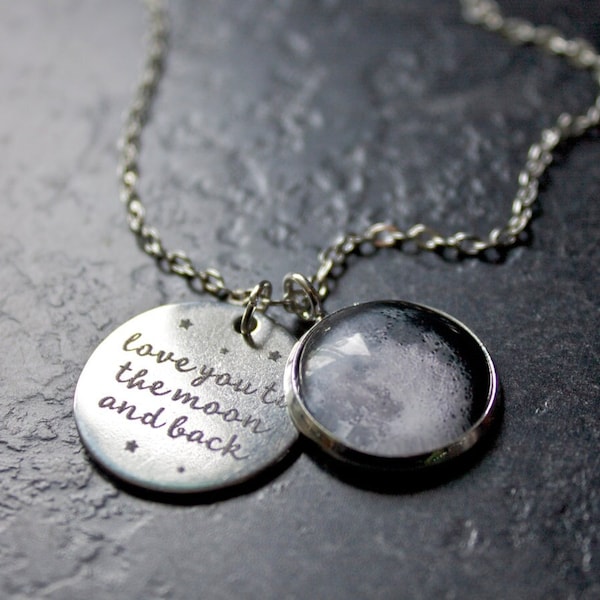 Love You To The Moon And Back Necklace - Custom Moon Phase Necklace - Custom Personalized Moon - I love you to the moon and back necklace