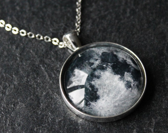 Full Moon Necklace LARGE Glass Dome Moon Phase Necklace Etsy