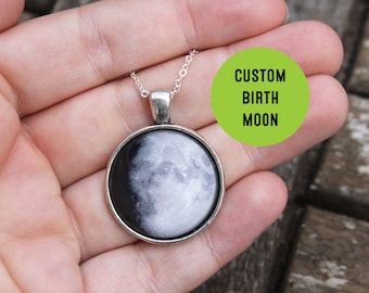 Custom Birth Moon Necklace, Personalized Moon Phase Necklace, full moon Pendant, Personalized Birthday Gift