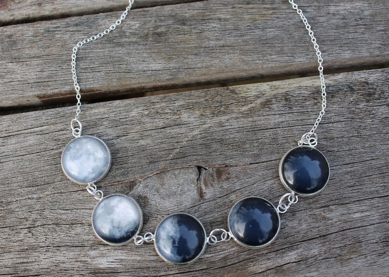 Moon Phase Necklace Moon Necklace Phases of the Moon Glass Dome Statement Necklace image 2