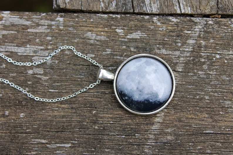 Moon Phase Necklace Waxing Gibbous Glass Dome Full Moon Etsy