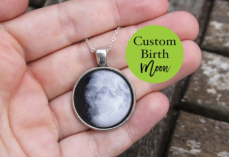 Custom Birth Moon Necklace, Personalized Moon Phase Necklace, full moon Pendant, Personalized Birthday Gift, Custom Gifts For Her 