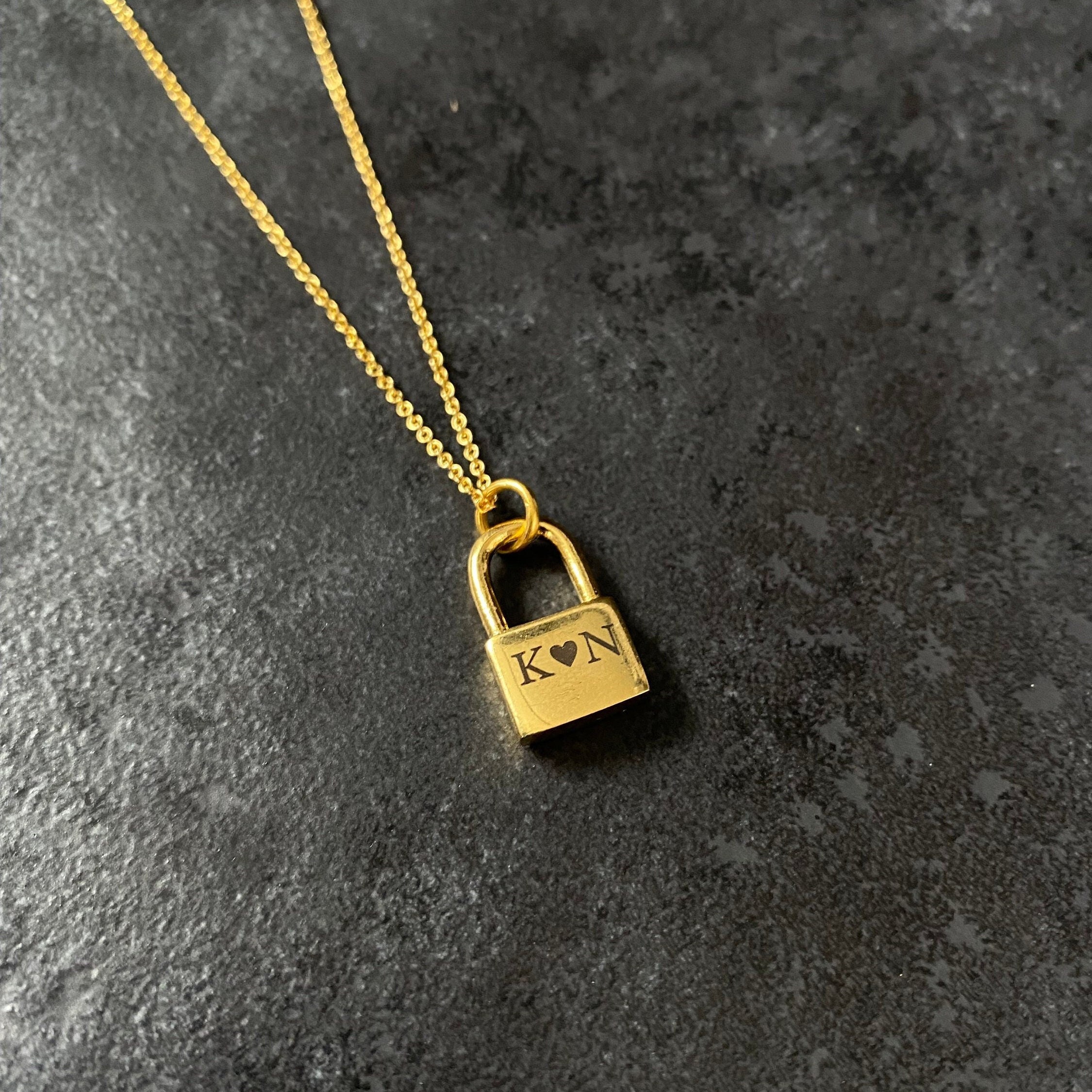 Personalized Initial R Lovers Padlock Lock Pendant Necklace