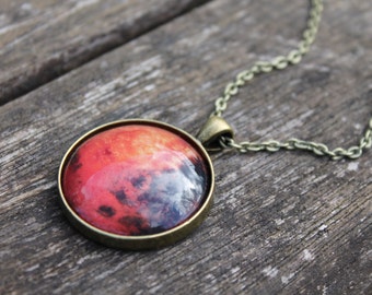 Planet Mars - LARGE Galaxy Solar System Glass Dome Necklace