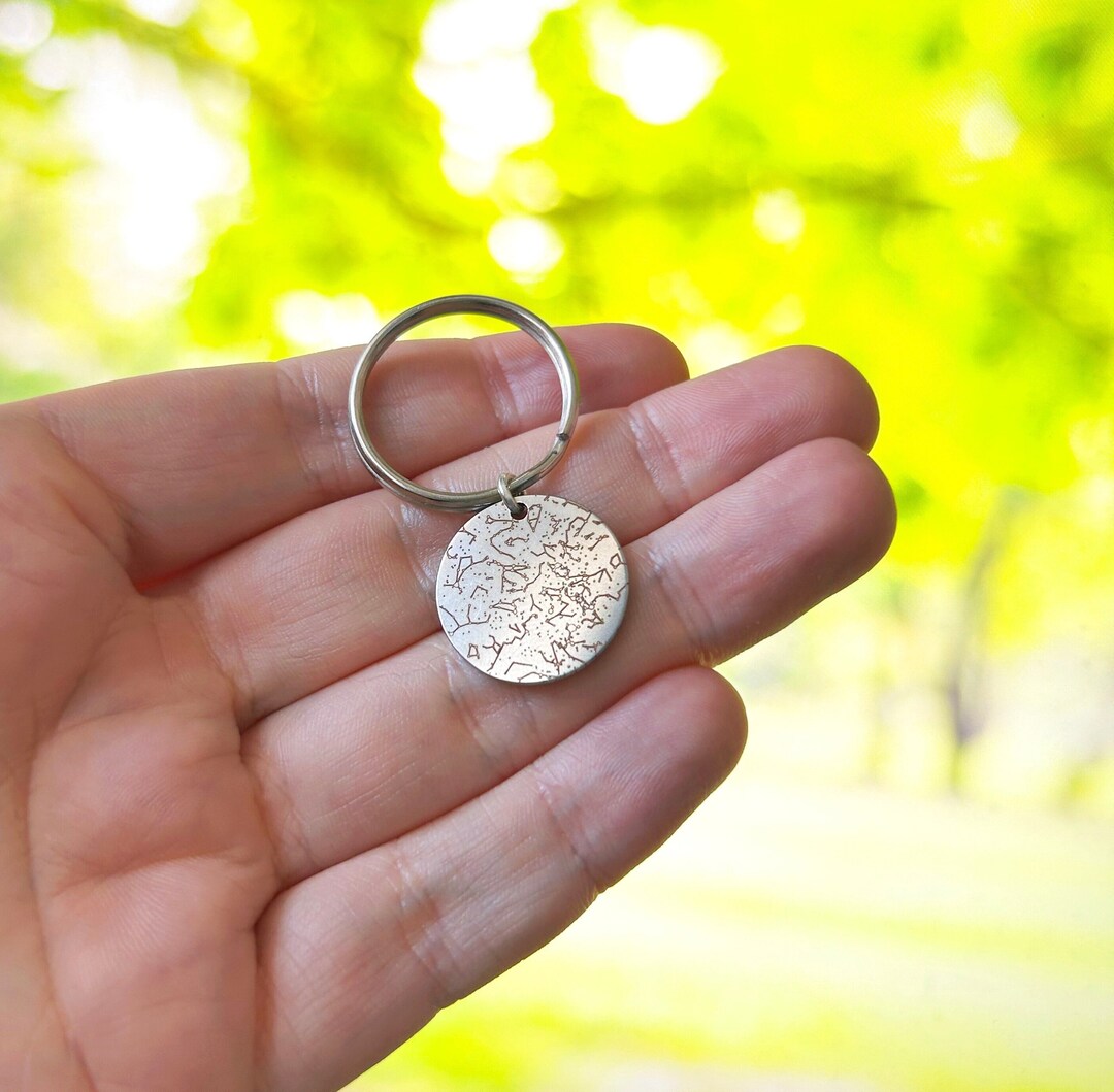 Custom Star Chart Keychain for Him Custom Engraved Star Map Keyring