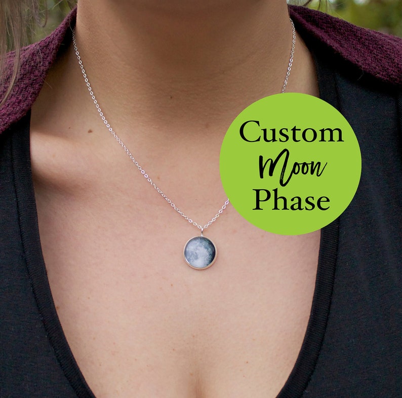 Custom Moon Phase Necklace, Custom Birth moon, Personalised Moon Necklace, Personalized Necklace, Custom Jewelry, Anniversary Gift image 1