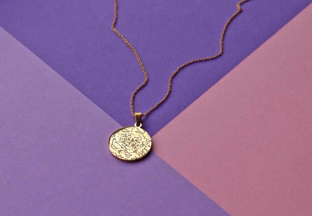 Gold Star Chart Necklace, Star Map Birthday Necklace, Engraved Star Map