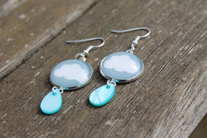 Cloud and Rain Earrings for her Raindrop Earring drops British earrings gift cloudy day earrings Rainy Drop Earrings for women image 3