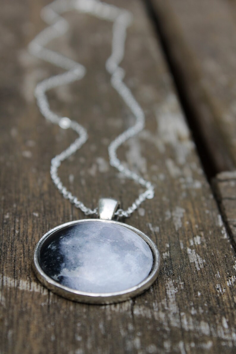 Moon Phase Necklace Waxing Gibbous Glass Dome Full Moon Etsy
