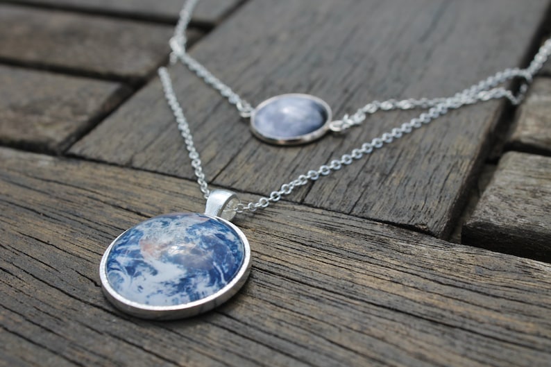 Moon and Earth Necklace Personalized Moon Phase Anniversary Necklace full moon Pendant Personalized Birthday Gift Moon Gift For Her image 2