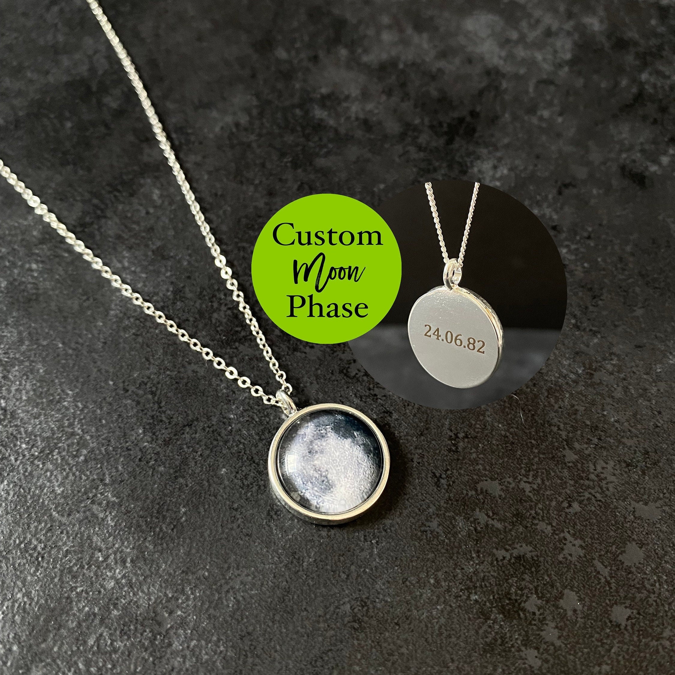 New Moon Birth Time Personalized Custom Birth Moon Necklace With