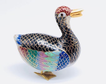 Antique Cloisonné Sculpture Duck,  Cloisonné Bird, Vintage figurien bird